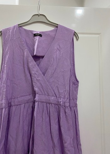 Kadın Lila Keten Uzun Pilili Elbise - Görsel 3