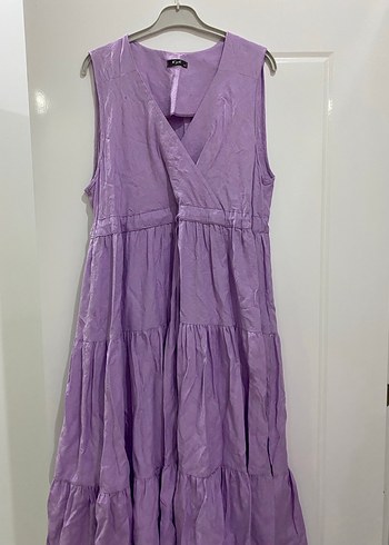 Kadın Lila Keten Uzun Pilili Elbise - Görsel 2