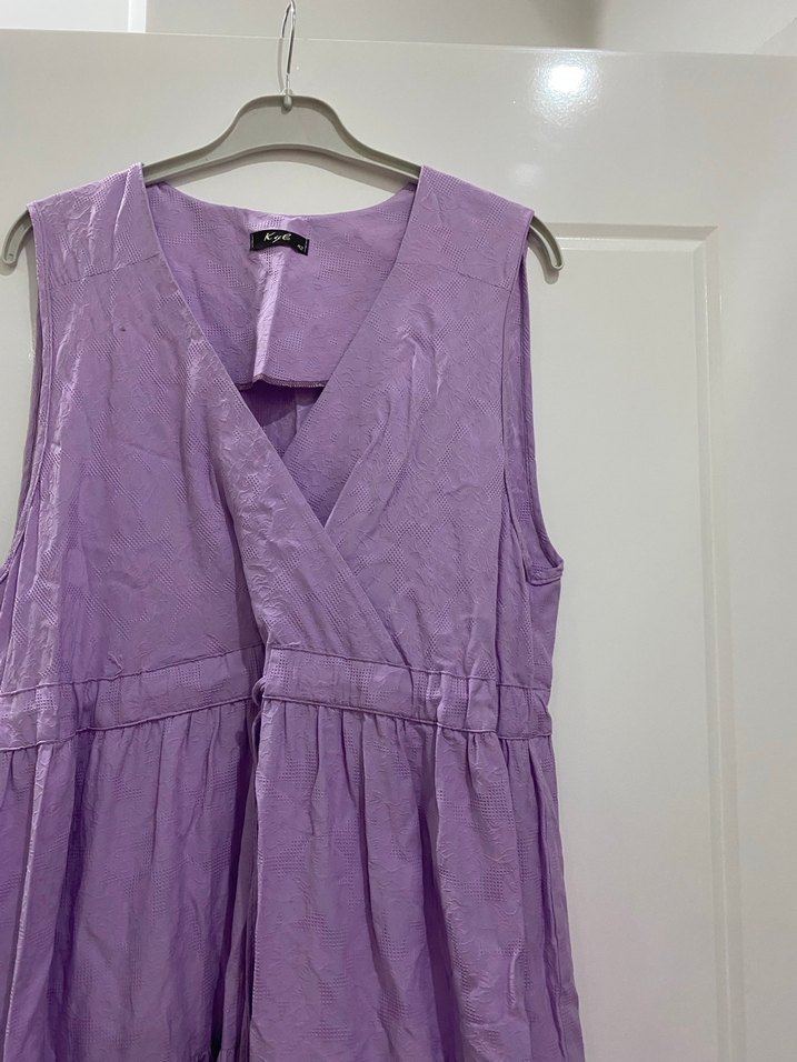 Kadın Lila Keten Uzun Pilili Elbise - Görsel 3