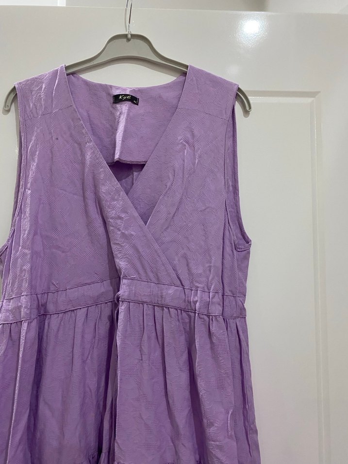 Kadın Lila Keten Uzun Pilili Elbise - Görsel 4