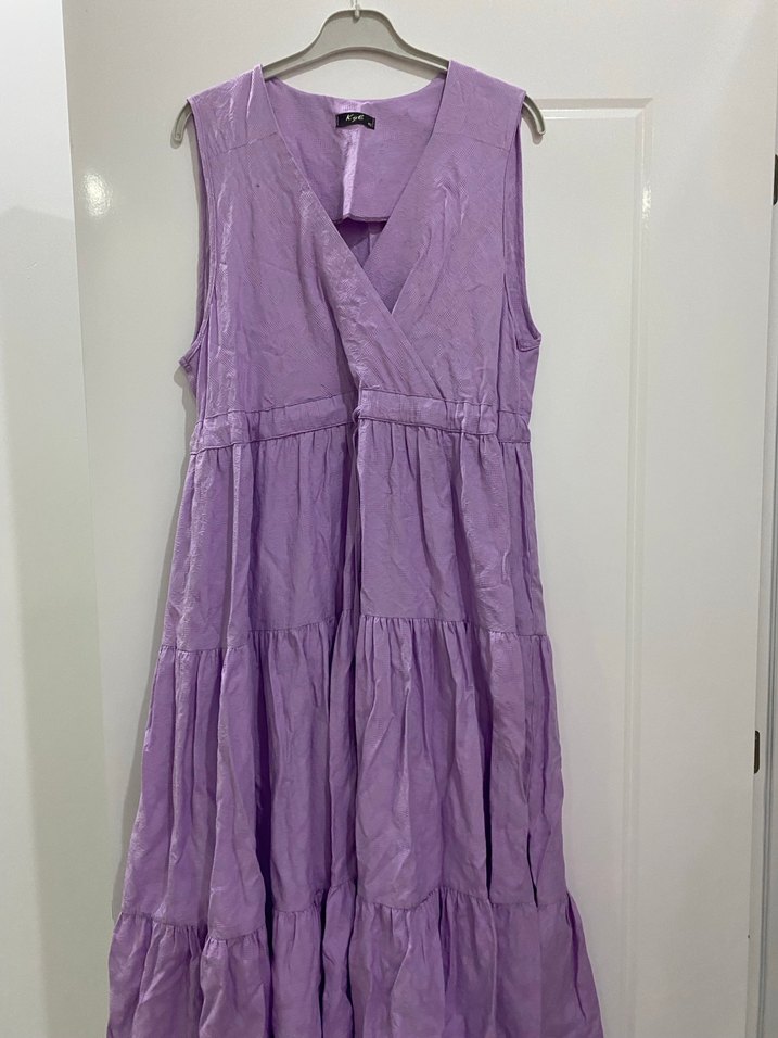 Kadın Lila Keten Uzun Pilili Elbise - Görsel 2