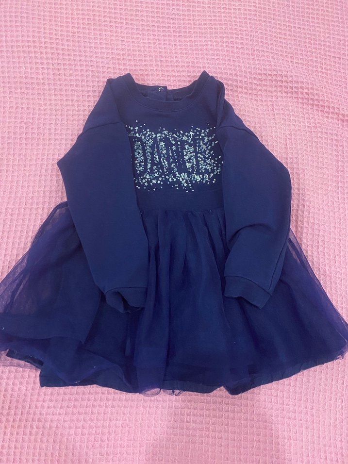 Kız Çocuk Lacivert Uzun Kollu Fırfırlı Elbise - Görsel 2