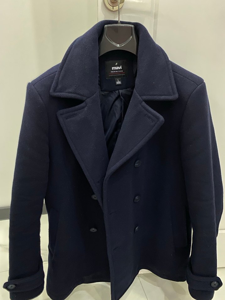 Erkek Lacivert Düğmeli Midi Kaban - Görsel 4