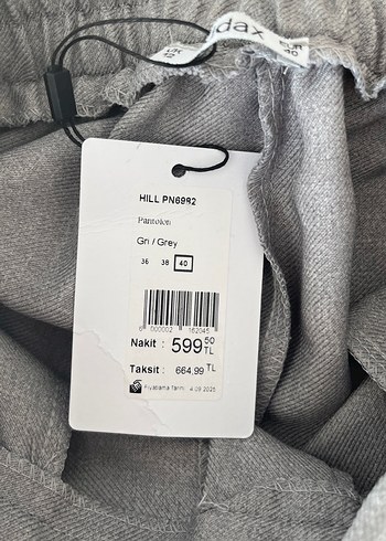 Gri Keten Midi Kadın Pantolon - Görsel 3