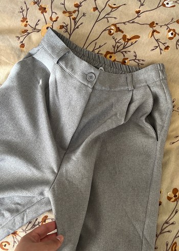 Gri Keten Midi Kadın Pantolon - Görsel 4