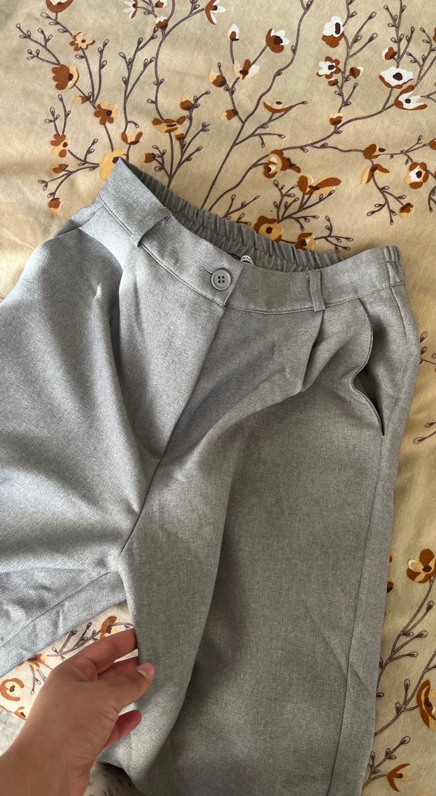 Gri Keten Midi Kadın Pantolon - Görsel 4