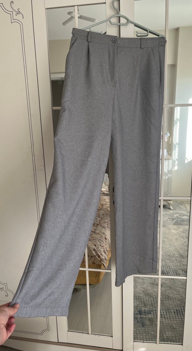 Gri Keten Midi Kadın Pantolon - Görsel 2