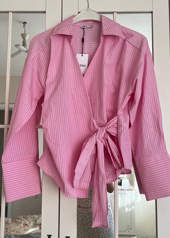 Pembe Çizgili Mini Kadın Gömlek - Görsel 2