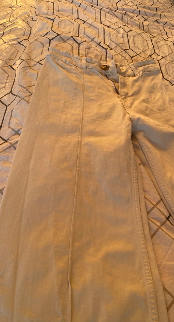 Bej Kadın Keten Pilili Bohem Pantolon - Görsel 2