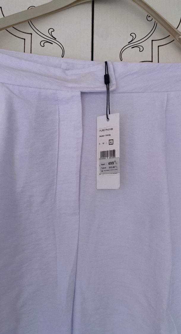 Beyaz Keten Midi Kadın Pantolon - Görsel 3