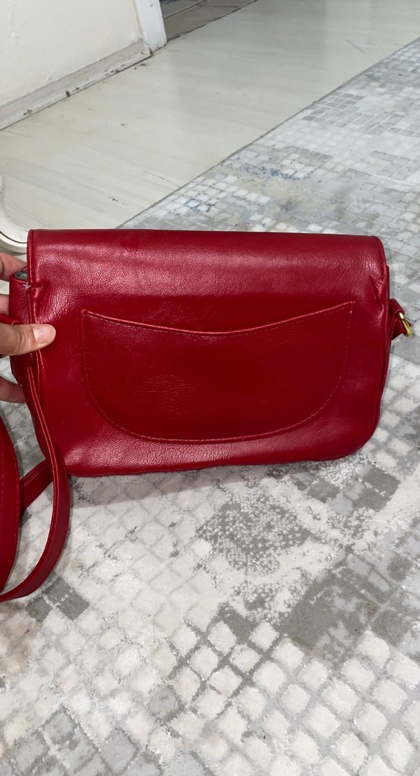 ROMANSON Kırmızı Deri Tokalı Kadın Çanta - Görsel 3