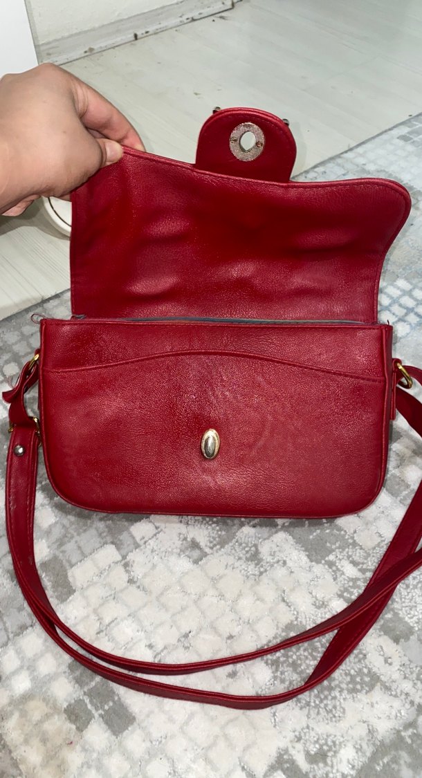 ROMANSON Kırmızı Deri Tokalı Kadın Çanta - Görsel 2