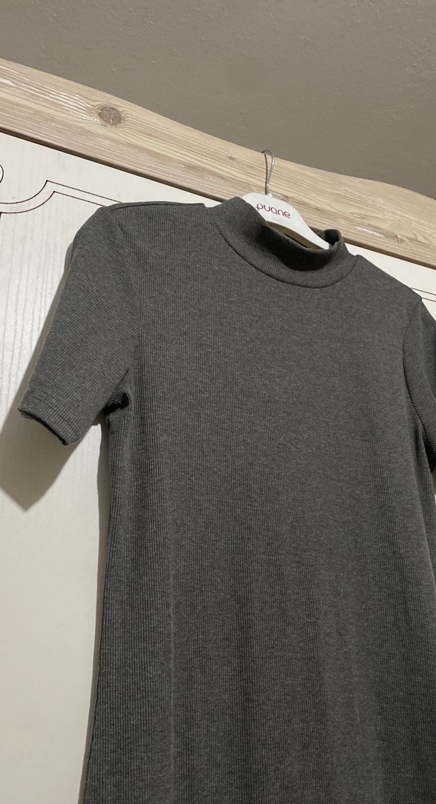 Gri Yarım Kollu Uzun Triko Elbise - Görsel 2