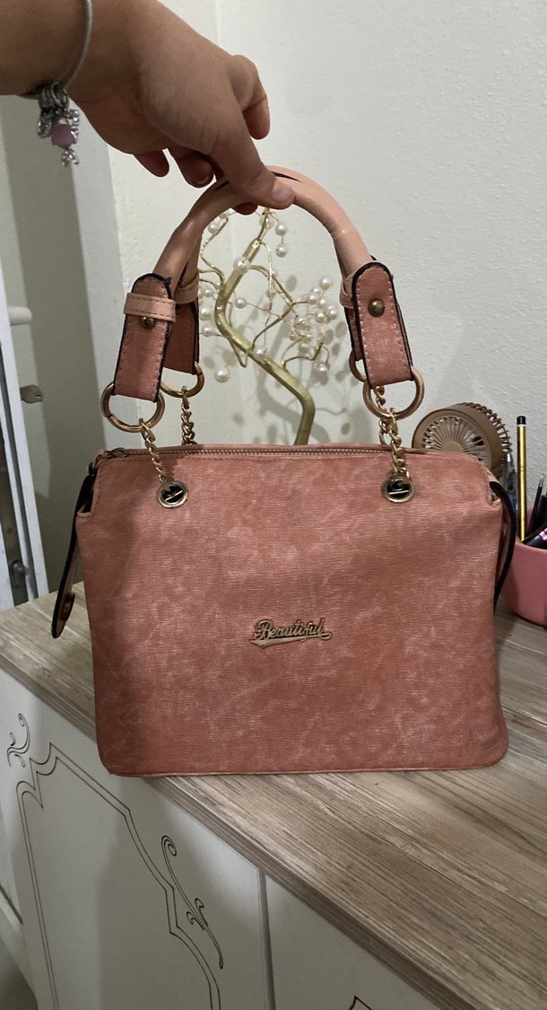 Pembe Süet Kadın Çanta Tokalı Modern Klasik - Görsel 2