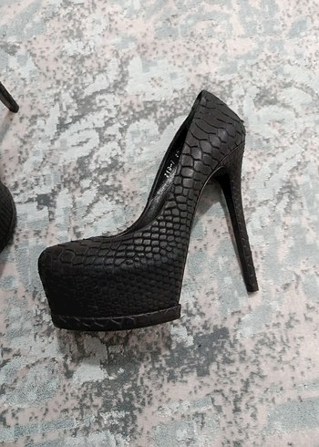 Gri Yılan Desenli Platform Topuklu Kadın Stiletto - Görsel 2