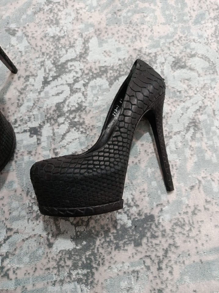 Gri Yılan Desenli Platform Topuklu Kadın Stiletto - Görsel 2