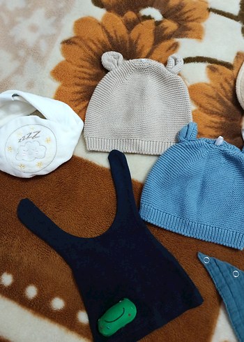 Mavi Kapüşonlu Bebek Triko bere Takım - Görsel 2