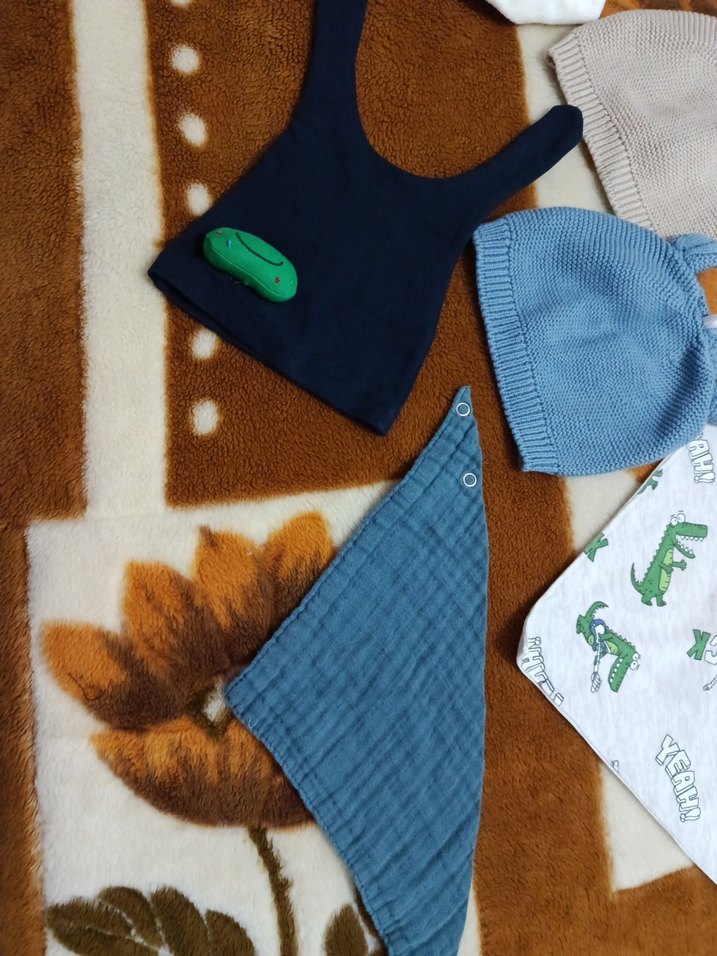 Mavi Kapüşonlu Bebek Triko bere Takım - Görsel 4