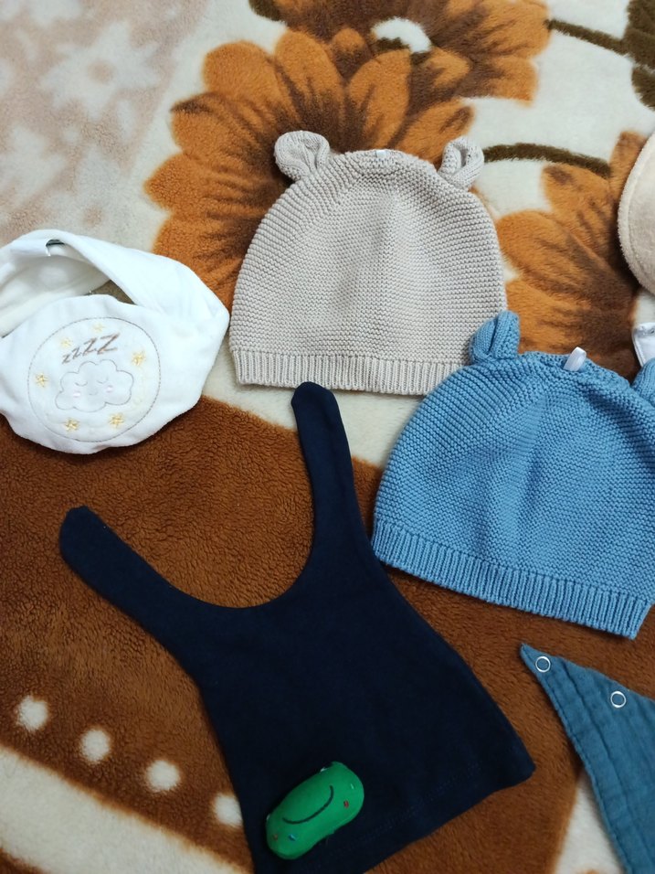 Mavi Kapüşonlu Bebek Triko bere Takım - Görsel 2