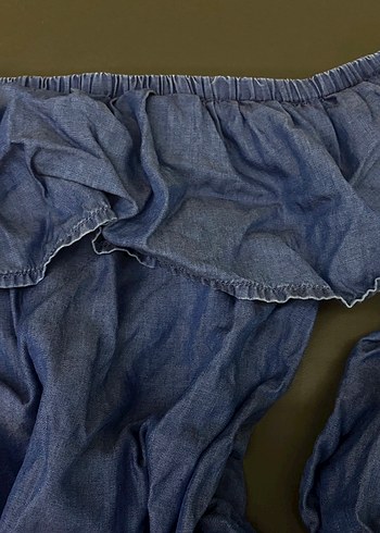 H&M Mavi Denim Volanlı Bluz