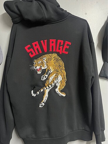 Savage Kaplan Nakışlı Sweatshirt Oversize