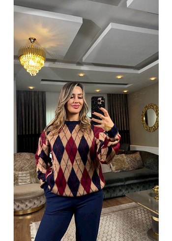 Kadın Çok Renkli Uzun Kollu Triko Kazak - Görsel 2