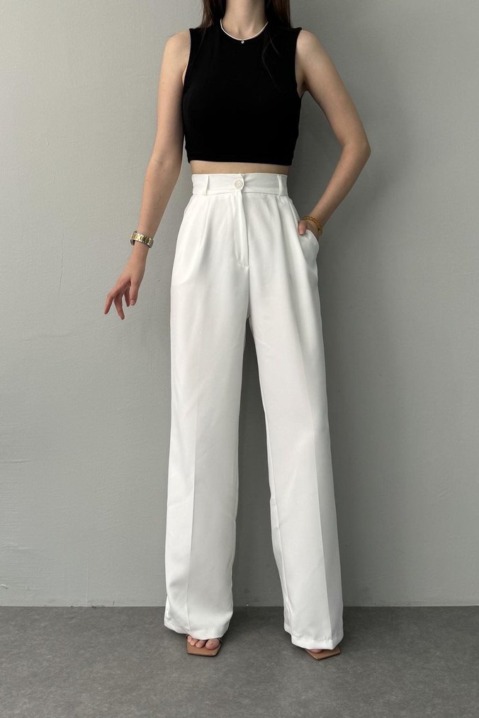 Beyaz Kadın Kumaş Pantolon - Görsel 4