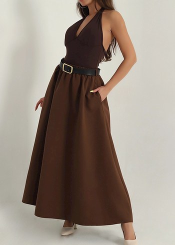 Kemerli Kahverengi  Uzun Etek - Görsel 2