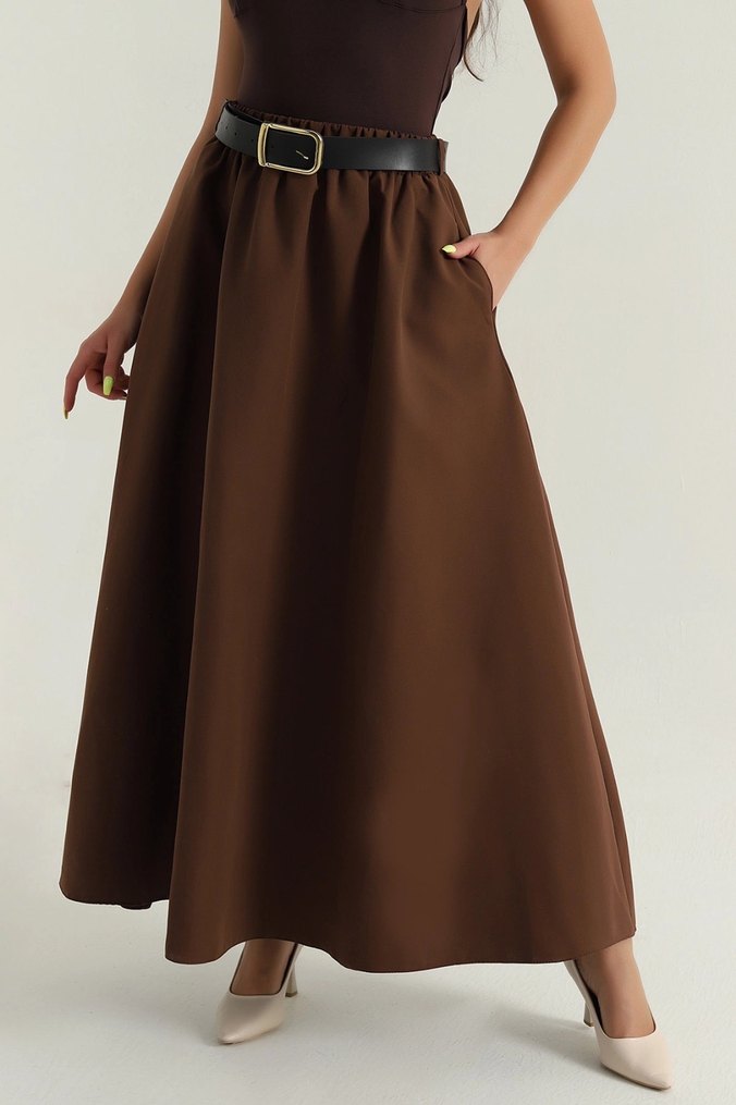 Kemerli Kahverengi  Uzun Etek - Görsel 3