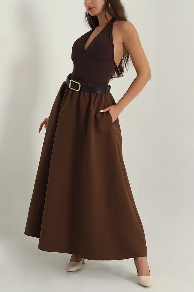 Kemerli Kahverengi  Uzun Etek - Görsel 2