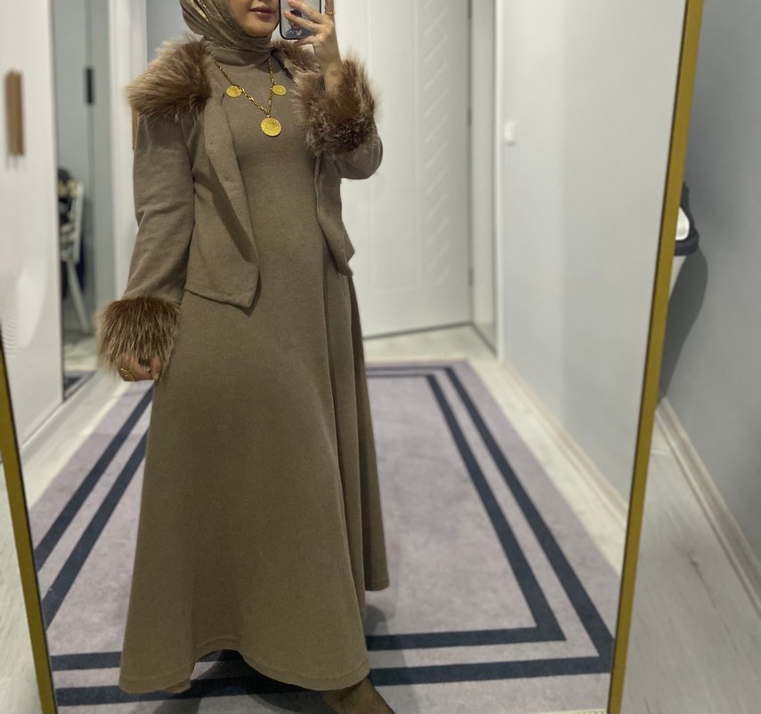 Kürklü İki Parça Elbise - Görsel 2