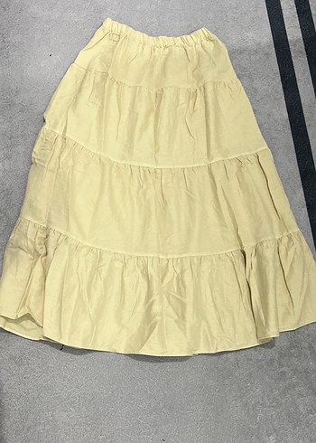 Bej Kadın Uzun Keten Etek Volanlı - Görsel 2