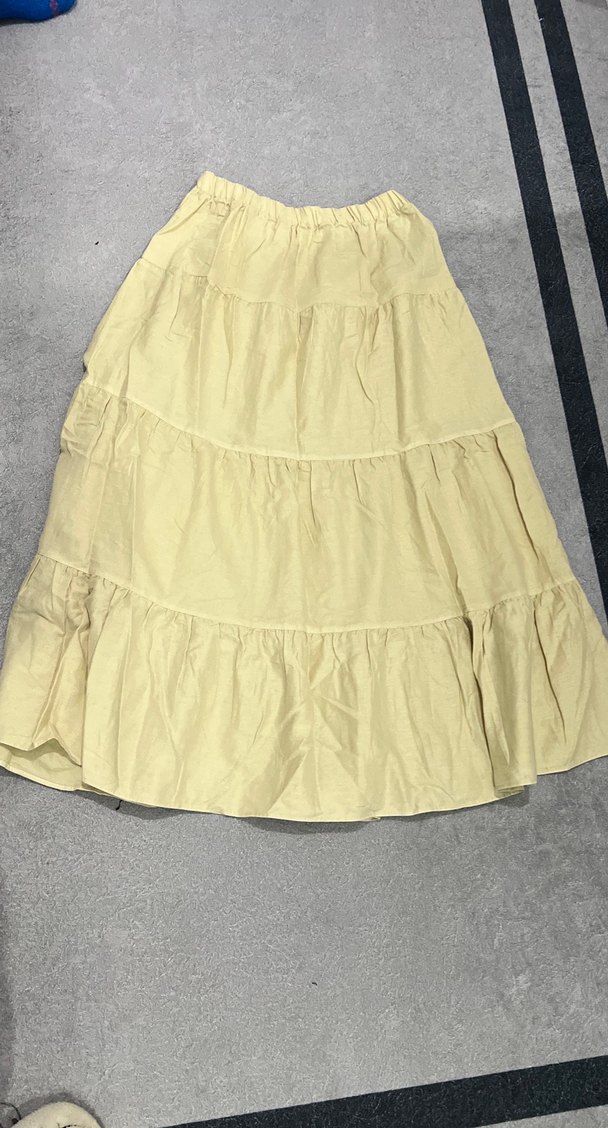 Bej Kadın Uzun Keten Etek Volanlı - Görsel 2