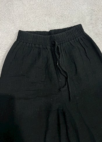 Siyah Midi Keten Bol Kesim Kadın Pantolon - Görsel 2