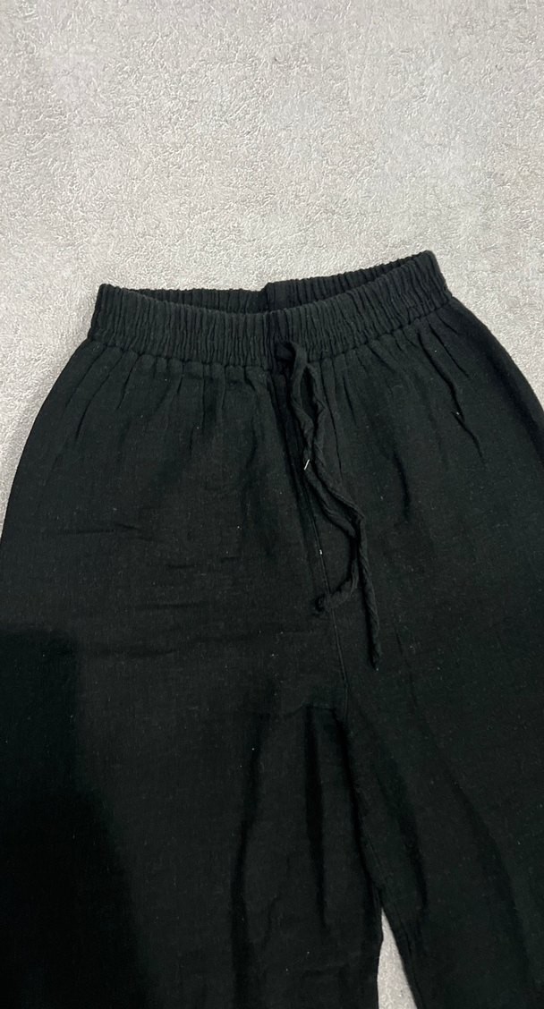 Siyah Midi Keten Bol Kesim Kadın Pantolon - Görsel 2