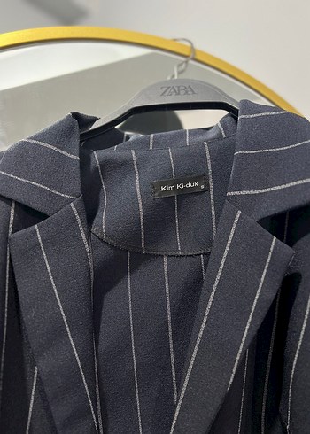 Düğmeli Çizgili Siyah Kadın Blazer Ceket - Görsel 3