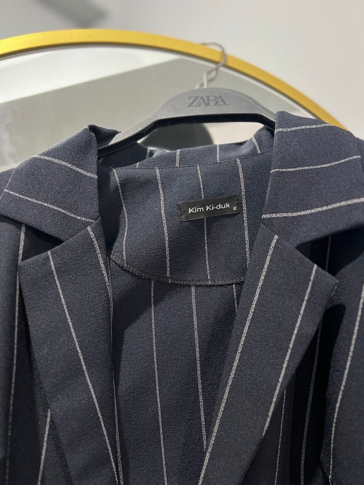 Düğmeli Çizgili Siyah Kadın Blazer Ceket - Görsel 3