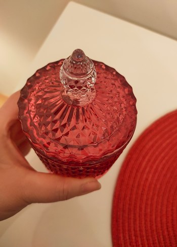 Parlak Kırmızı Renkli kristal Cam Şekerlik - Görsel 4