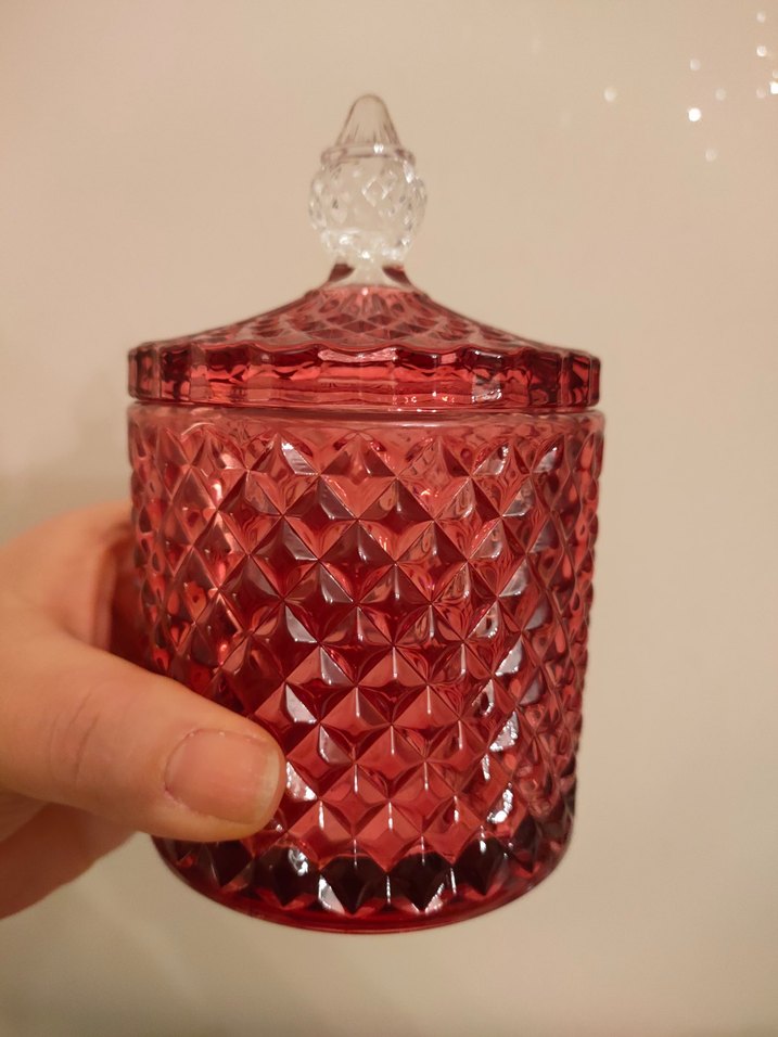 Parlak Kırmızı Renkli kristal Cam Şekerlik - Görsel 3