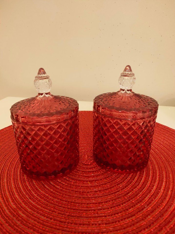 Parlak Kırmızı Renkli kristal Cam Şekerlik - Görsel 2