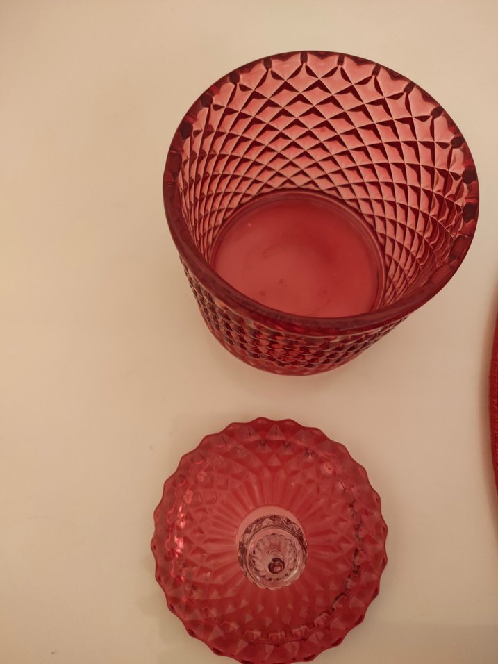 Parlak Kırmızı Renkli kristal Cam Şekerlik - Görsel 5