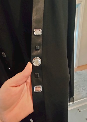 Siyah Uzun taşlı Kadın hırka - Görsel 4