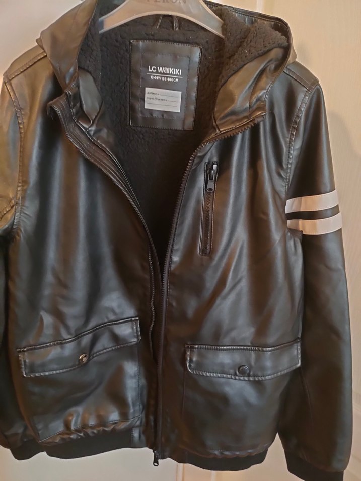 çocuk Erkek Deri Fermuarlı Ceket - Görsel 2