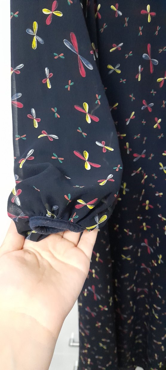 Desenli V Yaka Uzun Kollu Kadın Elbise - Görsel 2