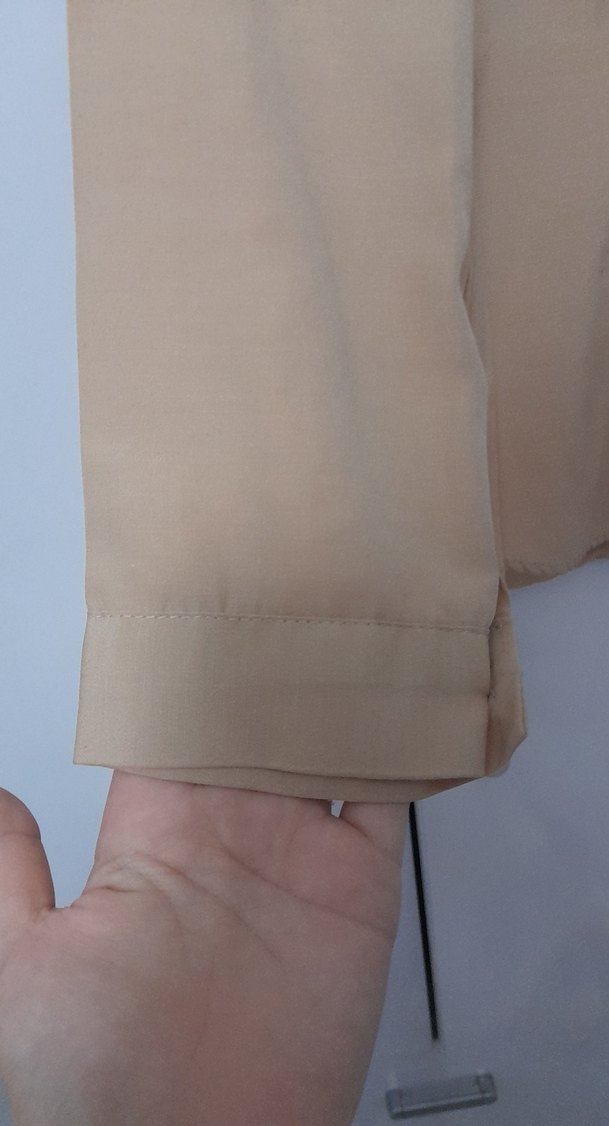 Bej Düğmeli Keten Kadın Gömlek - Görsel 2