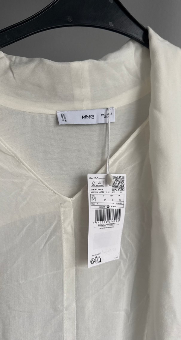 V Yaka Beyaz Keten Uzun Kollu Salaş Gömlek - Görsel 3