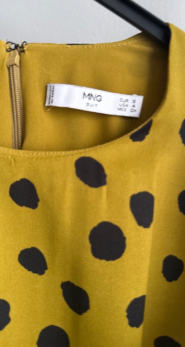 Sarı Siyah Puantiyeli Midi Elbise - Görsel 3
