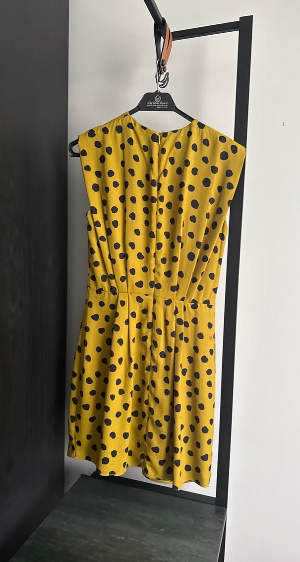 Sarı Siyah Puantiyeli Midi Elbise - Görsel 2