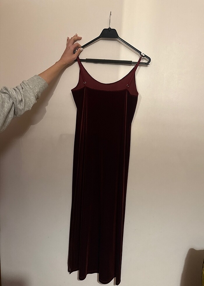 Bordo Kadife Gece Elbisesi - Görsel 2
