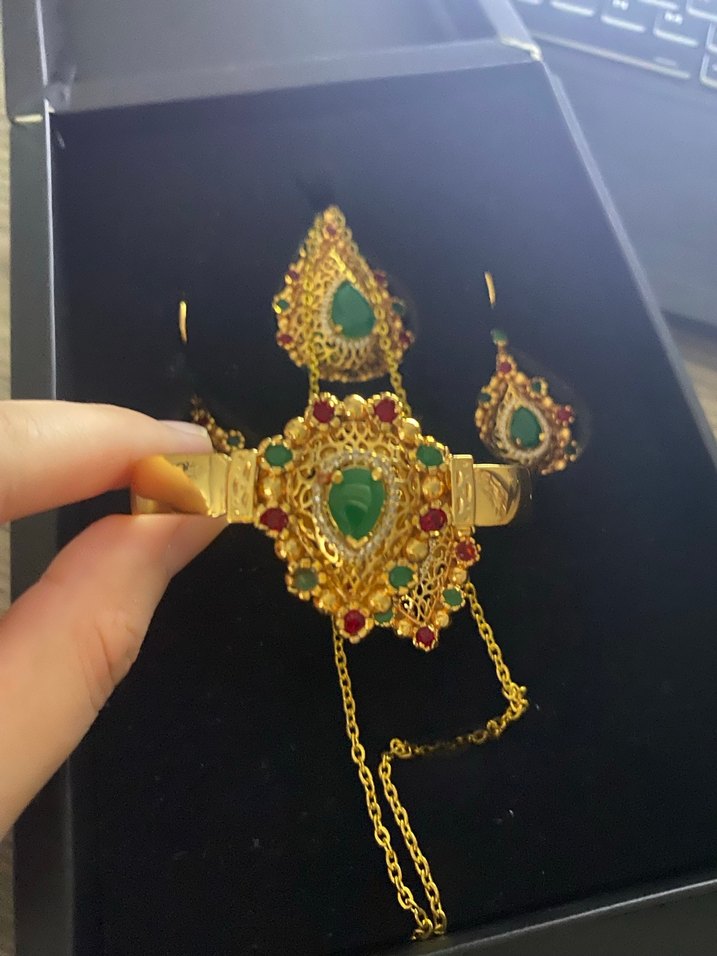 İşlemeli Altın Renkli Boncuklu Osmanlı Takı Seti - Görsel 3